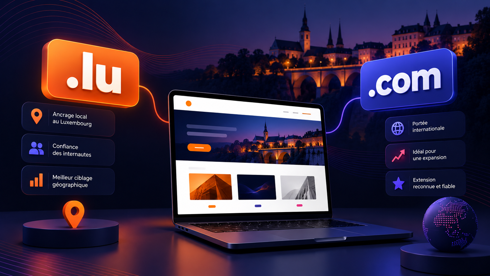Comparaison entre un nom de domaine .lu et .com pour un site internet au Luxembourg