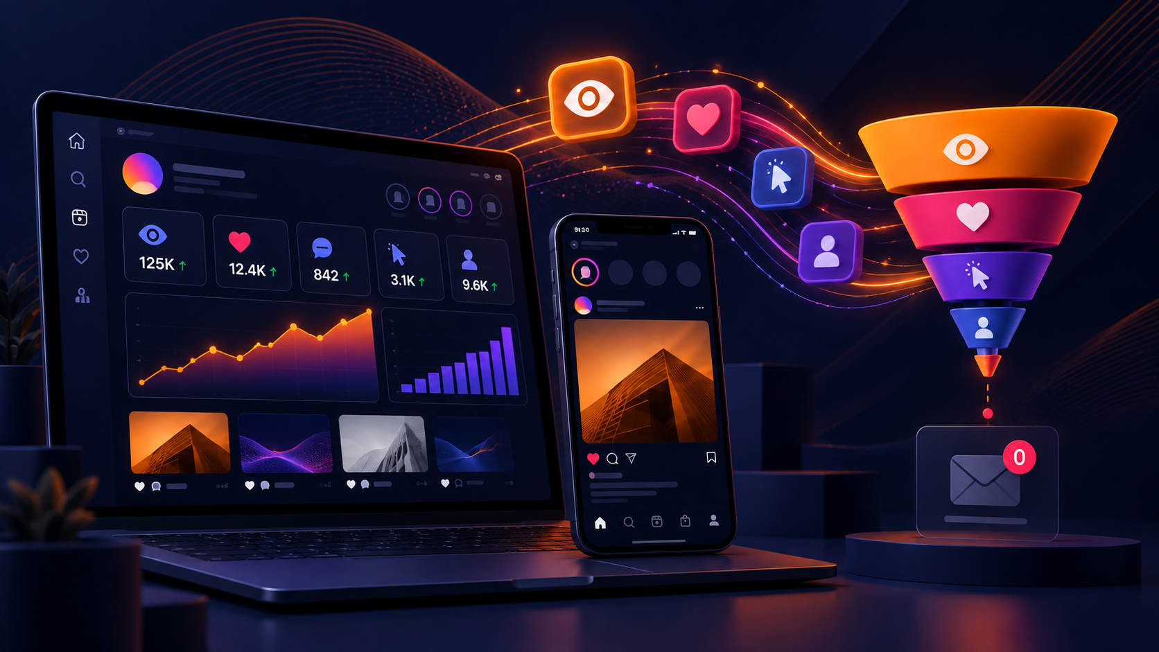Tableau de statistiques Instagram montrant de nombreuses vues mais aucune demande reçue